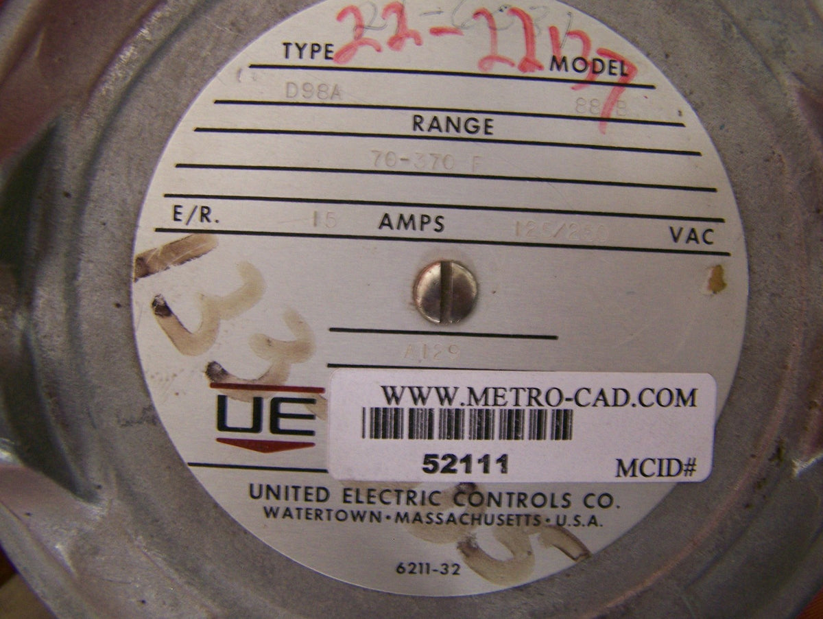 UNITED ELECTRIC CONTROL CO. 88 B 70-370 GRAD F EINSTELLBARER THERMOSTAT GEFAHRENSPERRE