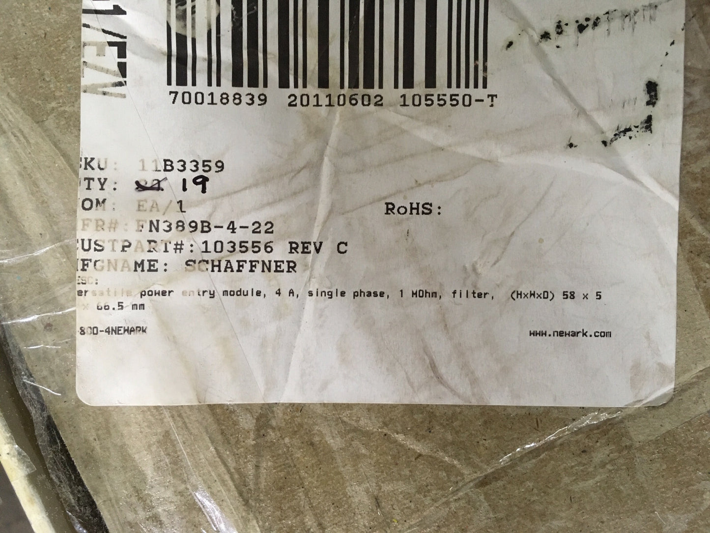 QTY 19  SCHAFFNER 11B3359 FN389B-4-22 VERSATILE SINGLE PHASE POWER ENTRY MODULES