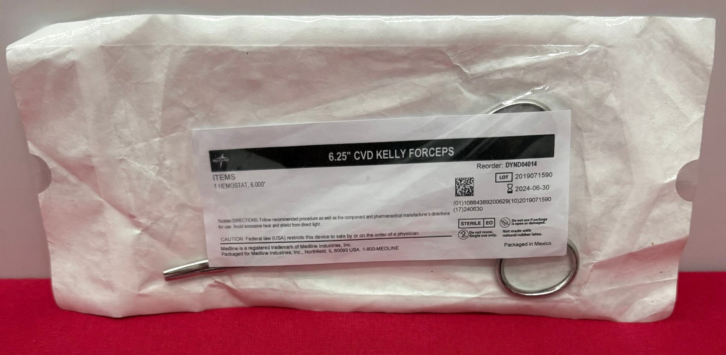 MEDLINE 6.25” CVD KELLY FORCEPS CURVED DATE 6-30-2024 1 HEMOSTAT 6.000”