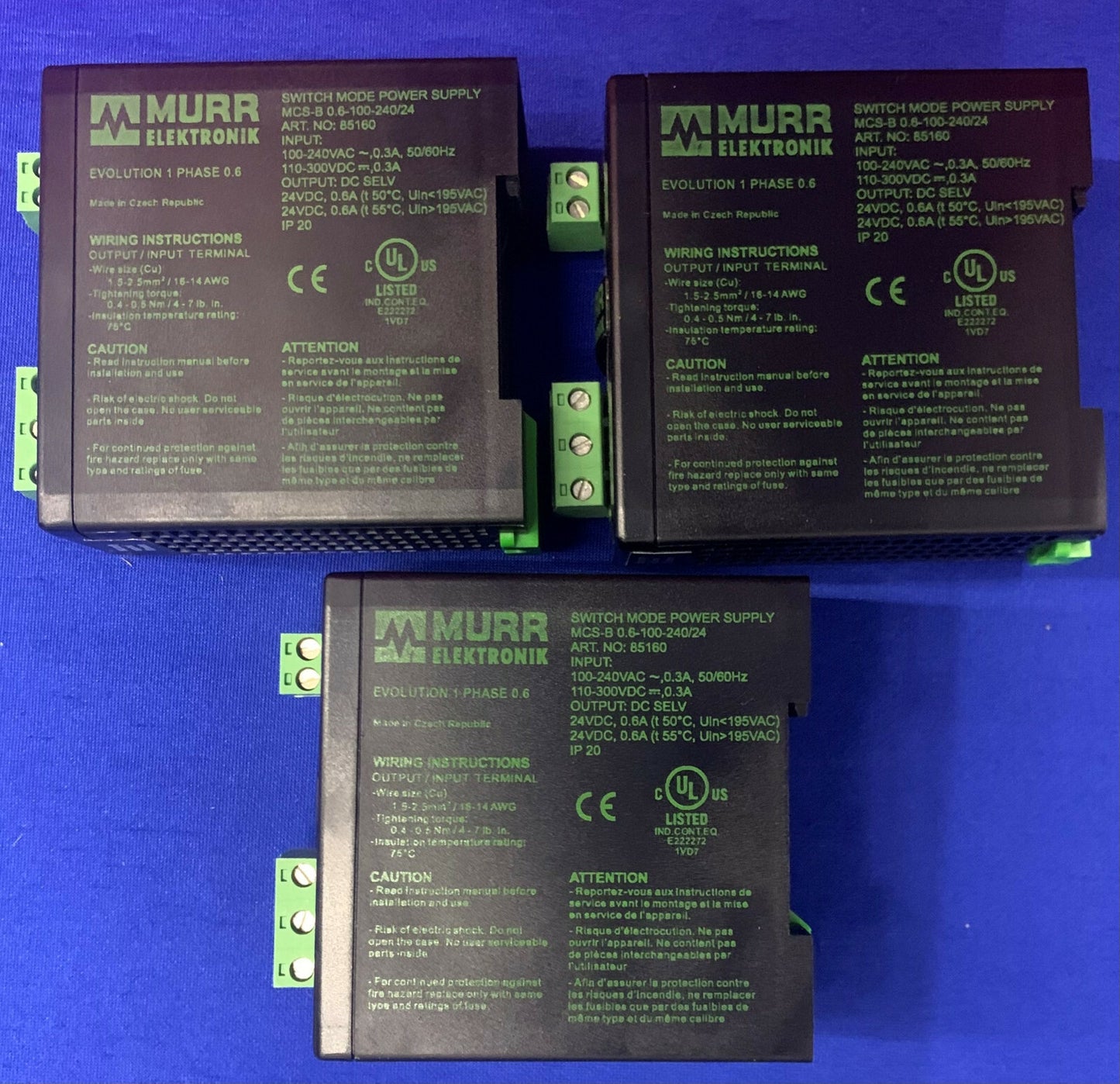 QTY 3 Murr Elektronik ARTNo.85160 MCS-B 0.6-100-240/24 Switch Mode Power Supply