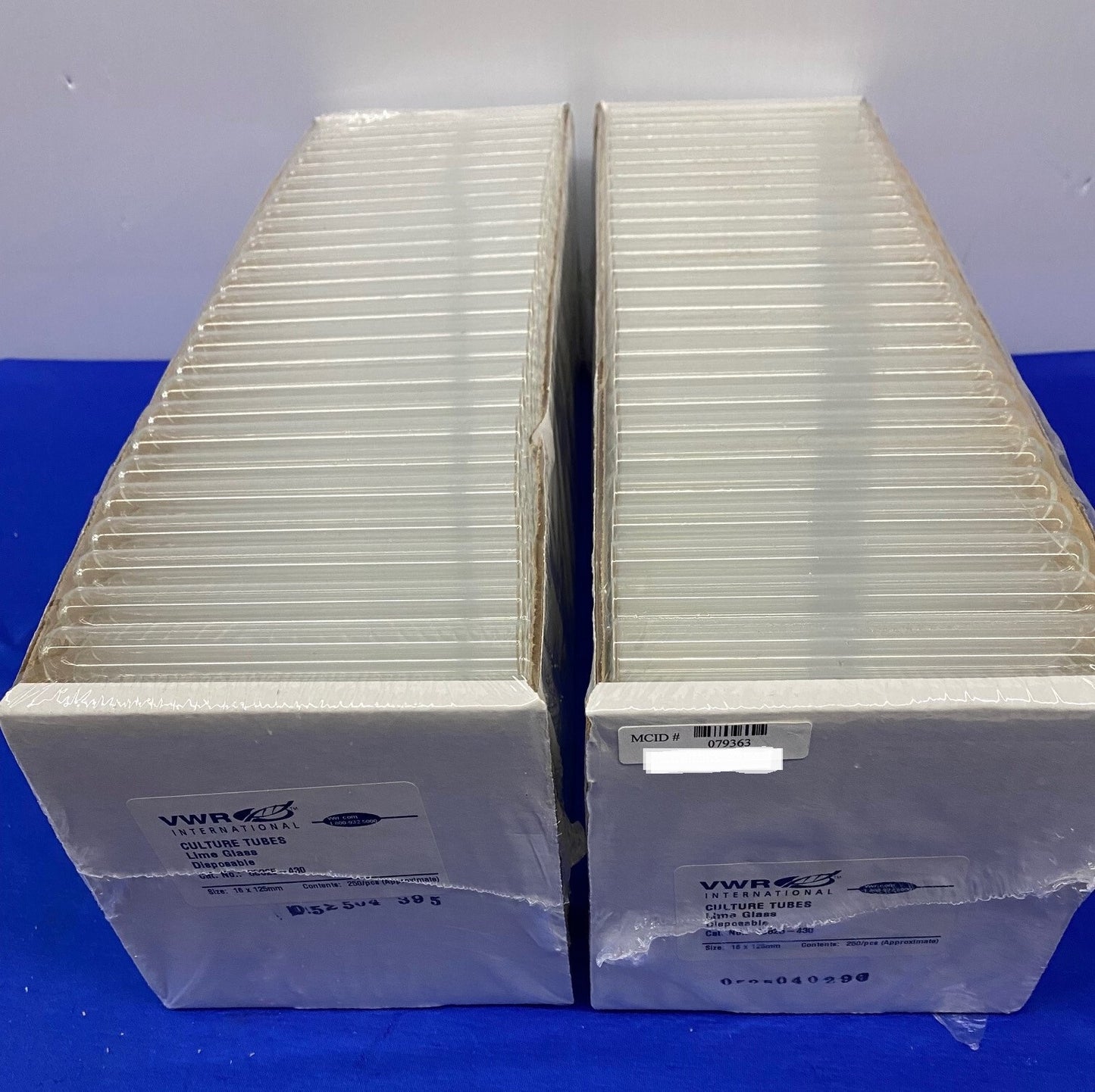 VWR 60825-430 CULTURE TUBES LIME GLASS DISPOSABLE - 1 LOT 2 PKGS OF 250 TUBES EA