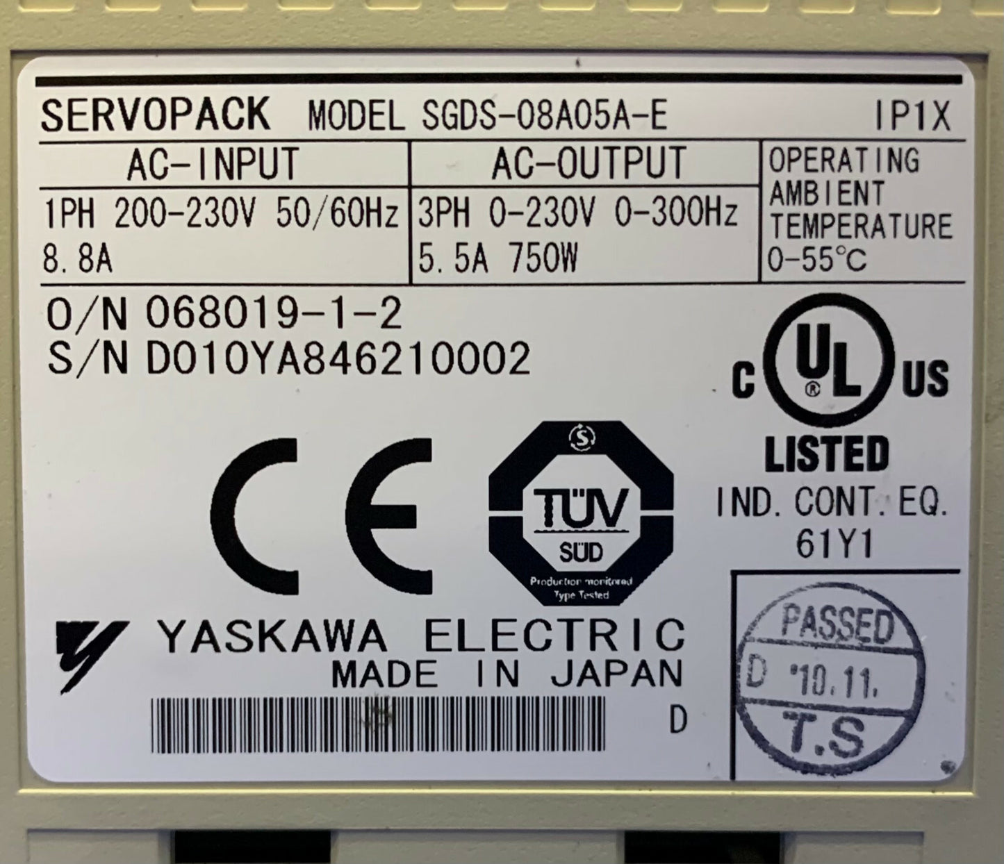 Yaskawa Servopack SGDS-08A05A-E Servo-aandrijving