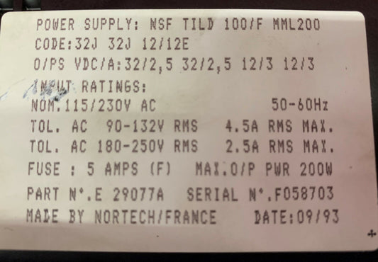 Fuente de alimentación Coutant Lambda Omega MML 200 115/230 V CA 50-60 Hz 29977A Nortech