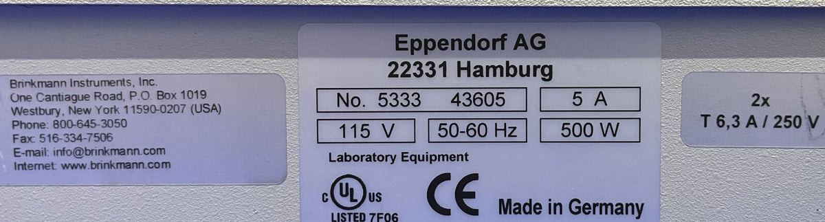 EPPENDORF 5333 マスターサイクラー 115V サーマルサイクラーユニット、パワーアップ