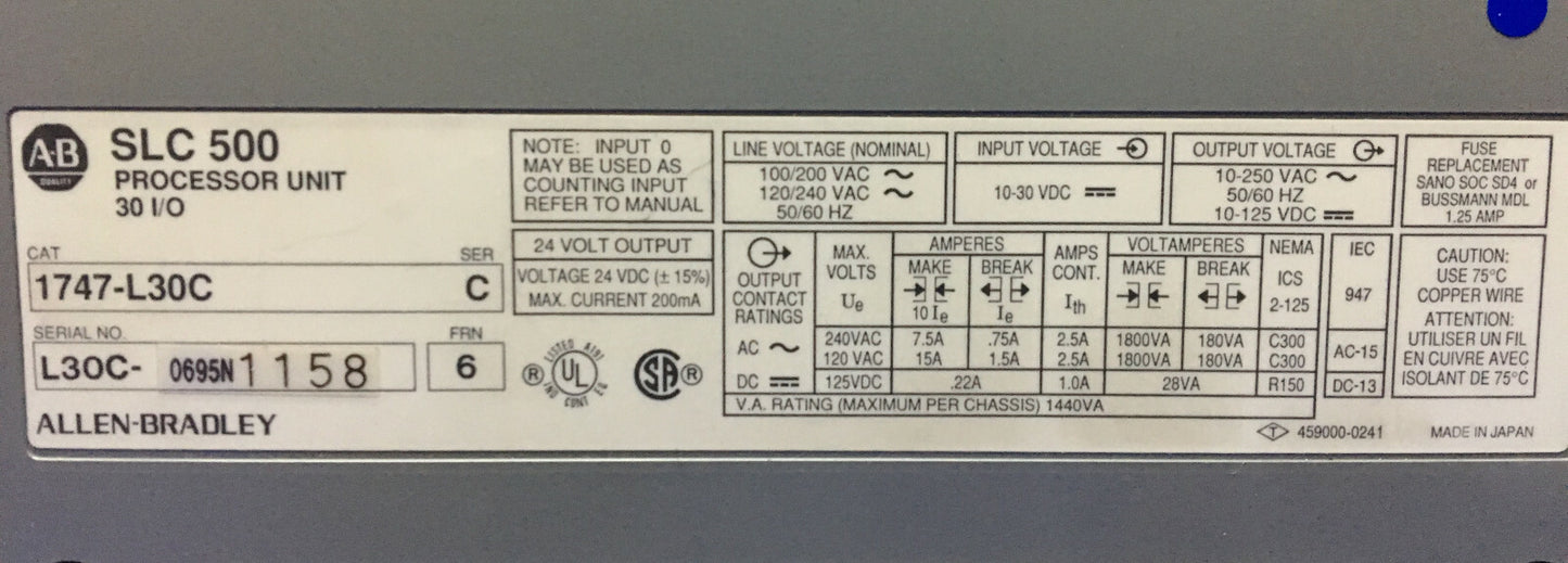 Allen-Bradley / Allen Bradley / AB SLC 500 PROCESSOR UNIT 30 I/O
