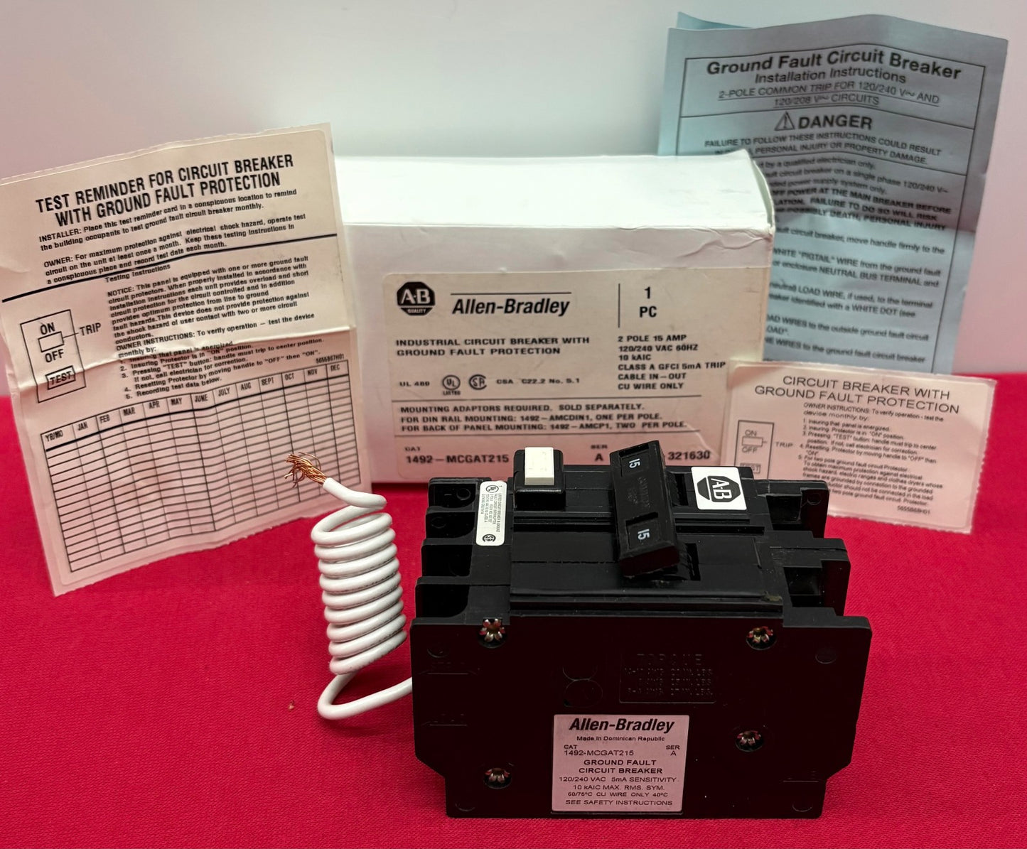 Allen-Bradley 1492-MCGAT215 SER A  15A 2-POLE GFCI GROUND FAULT CIRCUIT BREAKER