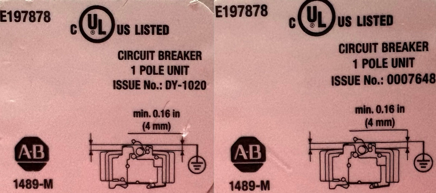 AB 1489-M1C030 SINGLE POLE CIRCUIT BREAKER -2 EATON  Z-SVUL-16/1P-1TE/6 -  QTY 2