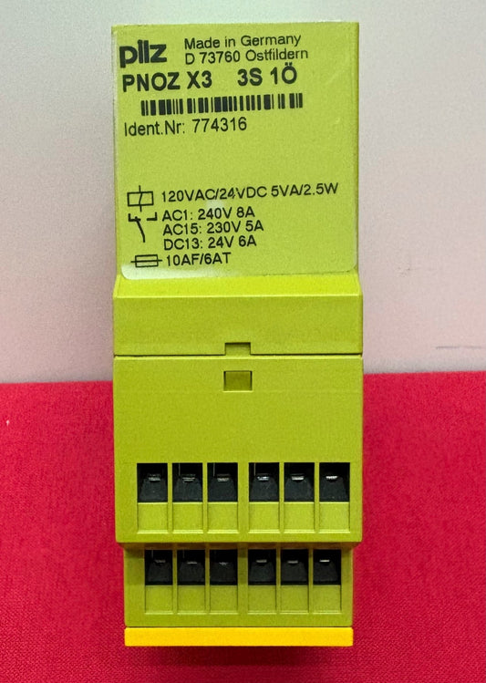 PILZ PNOZ X3 SAFETY RELAY PNOZ X3 3S ID# 774316 130VAC / 24VDC 5V,24V 6A,230V 5A