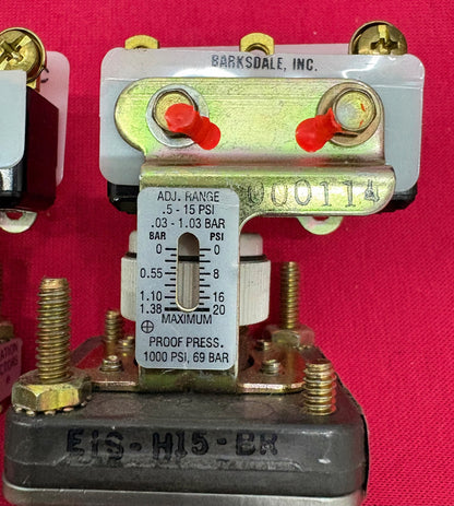 BARKSDALE E1S-H15-BR ECON-O-TROL SERIES PRESSURE SWITCH 0.5-15 PSI - 1 LOT QTY 2