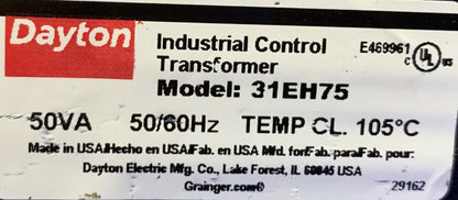 Transformador de control industrial Dayton 31EH75 50 VA 50/60 Hz