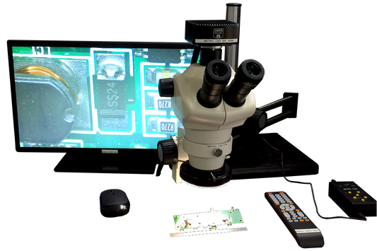 50X Dual Arm Bearing Boom Stand LED Microscope w/ HDMI comes with a pair of 10X eyepiece, a Quad High Powered LED Light, and a 1X objective lens unit 16